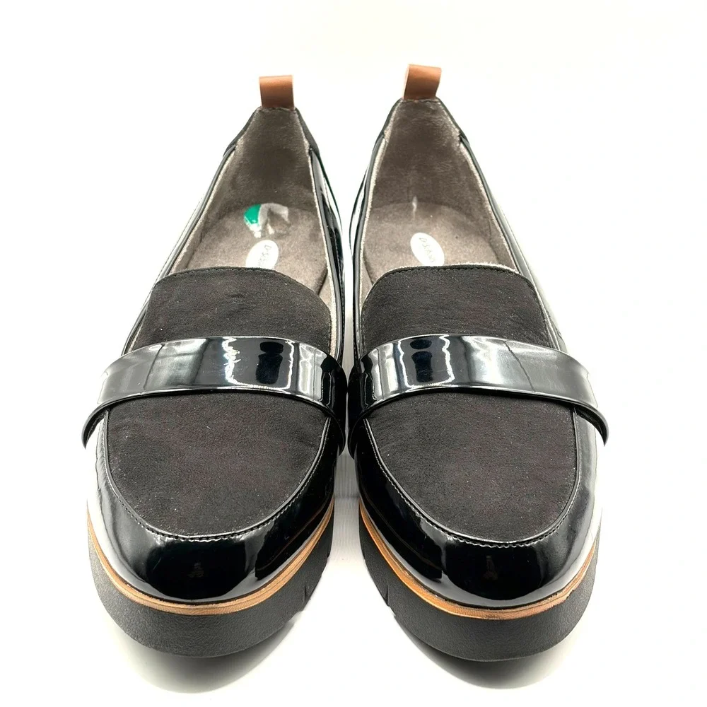 Dr Scholls Watson Womens 8M Black Patent Suede Platform Loafers Lug Sole Shoes‎